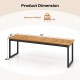 Backless patio dining bench with slatted acacia wood seat and sturdy metal legs, suitable for indoor and outdoor use.