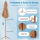 6.5 feet thatched tiki umbrella with foldable stand, featuring a push button tilt for optimal shade and stability.