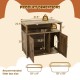 Cat litter box enclosure with double barn doors, featuring a spacious top shelf and storage cabinet for tidy.
