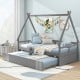 Twin size gray house bed with trundle, safety guardrail, and DIY decor options for magical sleepovers.