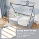 Twin size gray house bed with roof, safety guardrail, and 2 spacious drawers for storage, perfect for kids' rooms.