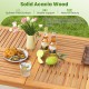Rectangular 6-person outdoor dining table made of solid acacia wood, featuring a splinter-free surface for stability.