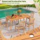 Acacia wood rectangular bistro dining table for 6 with reserved umbrella hole, ideal for outdoor gatherings and patios.