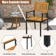 Patio outdoor dining chair featuring a solid acacia wood seat, metal frame, and adjustable foot pads for stability.