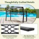 Garden bench with curved armrests, black metal frame, anti-slip footpads, ideal for patios and gardens.