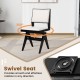Swivel wooden dining chair with black rubber wood frame and white faux sherpa seat, perfect for kitchen or dining room.