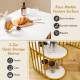 Rectangular dining table with faux marble surface and 2-tier storage shelves, ideal for small space dining.