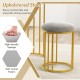Upholstered stool with soft velvet fabric and high-density sponge for comfortable dining, featuring a gold metal frame.