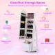 Kids jewelry armoire cabinet in white with swivel base, featuring 18 earring slots and 64 ring slots for organized.