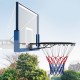 18" heavy-duty basketball rim with anti-tear net, mounted for indoor or outdoor play, featuring a solid metal frame.