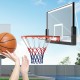 18" heavy-duty basketball rim with orange net, mounted on a wall, ideal for indoor and outdoor play.