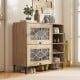 Rustic shoe cabinet in oak with flip-up see-through doors, adjustable shelves, and open storage for entryway.