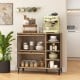 Rustic shoe cabinet with flip-up see-through doors, adjustable shelves, and open storage for living room or entryway.