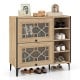 Rustic shoe cabinet featuring open shelves and a stylish design, perfect for entryway or hallway storage solutions.