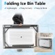 Folding ice bin table with skirt, lightweight and portable, ideal for camping, picnics, and weddings.