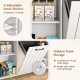 Mobile kitchen island table with hidden trash storage, adjustable shelves, and built-in hooks for garbage bags.