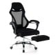 Ergonomic black mesh office chair showcasing a retractable footrest and adjustable armrests for enhanced ergonomic.