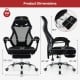 Ergonomic mesh office chair with adjustable footrest and tilting backrest, featuring breathable fabric and stable metal.