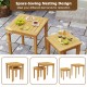 Teak wood outdoor patio nesting tables with natural texture, ideal for versatile arrangements in backyard or poolside.