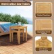 Teak wood outdoor patio nesting tables with slatted tabletop, showcasing natural wood texture for versatile.