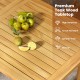 Teak wood slatted tabletop panel with natural finish, ideal for indoor or outdoor use, perfect for gatherings.