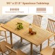 Teak wood slatted tabletop measuring 55" x 27.5", suitable for indoor or outdoor use, accommodating 4-6 people.