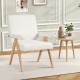 Mid Century Modern accent chair in white Sherpa fabric with rubber wood frame, ideal for living rooms or bedrooms.