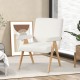 Mid Century Modern accent chair in white Sherpa fabric with rubber wood frame, ideal for living rooms and bedrooms.