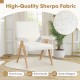 Close-up of the plush Sherpa fabric texture on a Mid Century Modern accent chair with rubber wood frame for cozy.