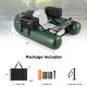 Inflatable fishing float tube in green with two storage pockets and reinforced drop stitch core for enhanced durability.