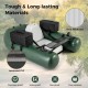 Inflatable fishing float tube made of laminated PVC with adjustable backrest and storage pockets for angling.