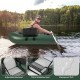 Inflatable fishing float tube with adjustable backrest, thick waterproof seat, and fish ruler for comfortable angling.