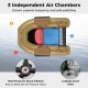 Inflatable fishing float tube featuring three independent air chambers, adjustable backrest, and fish ruler for angling.