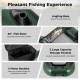 Inflatable fishing float tube with angling base, 20" fish ruler, and large storage pockets for fishing gear.