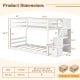 Twin over twin low bunk bed with storage stairs in white, featuring solid wood frame and safety guardrails for kids'.