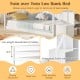 Twin over twin low bunk bed in white with storage stairs, solid wood frame, and full-length guardrails for safety.