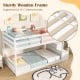 Twin over twin low bunk bed in white with solid wood frame, storage stairs, and 14+7 plywood slats for stability.