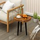 Irregular solid teak wood end table with mahogany tapered legs, perfect for indoor or outdoor use beside a sofa.