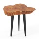 Irregular solid teak wood end table with mahogany tapered legs, showcasing unique wood grain for rustic charm. Ideal.