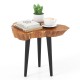 Irregular solid teak wood end table with mahogany tapered legs, perfect for indoor or outdoor use as a side table.
