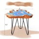 Unique 21-inch outdoor end table featuring irregular teak wood and blue epoxy resin, perfect for balcony or porch decor.
