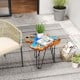 Irregular 21-inch teak wood end table with epoxy resin top, ideal for living room or patio use.