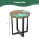Round teak wood outdoor end table with epoxy resin top, 20" diameter, 22" height, ideal for patio and porch use.