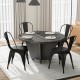 Black stackable metal dining chair set of 4 with cushioned seats, removable backs, and retro rivet details for.