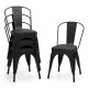 Stackable black metal dining chairs set of 4 with removable backs and cushioned seats for versatile use in dining or.