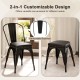 Black metal dining chair with removable backrest and cushioned seat, perfect for versatile kitchen and dining use.
