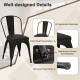 Close-up of the ergonomic backrest and chic rivet decoration on a black metal dining chair with PU leather cushion.