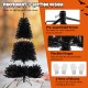 7 ft artificial Christmas tree with black leaves, 6 lighting modes, and flexible hinged branches for easy setup.