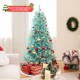 6 FT blue artificial Christmas tree with warm white LED lights, featuring full-bodied branches and a sturdy metal stand.