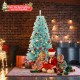 6 FT blue artificial Christmas tree with warm white LED lights, set up in a cozy holiday scene with children.